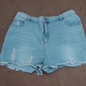 Light Blue Distressed Denim Shorts